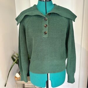 LOFT Forest Green Collared Sailor Neck Button Pullover Sweater